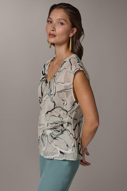 FLORAL BURNOUT TOP - Aquamint Multi