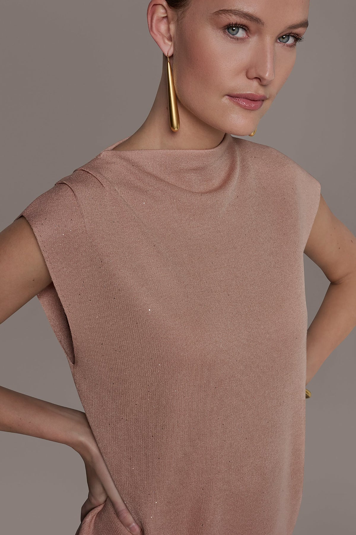 SEQUIN ASYMMETRIC FUNNEL NECK SWEATER - Umbria