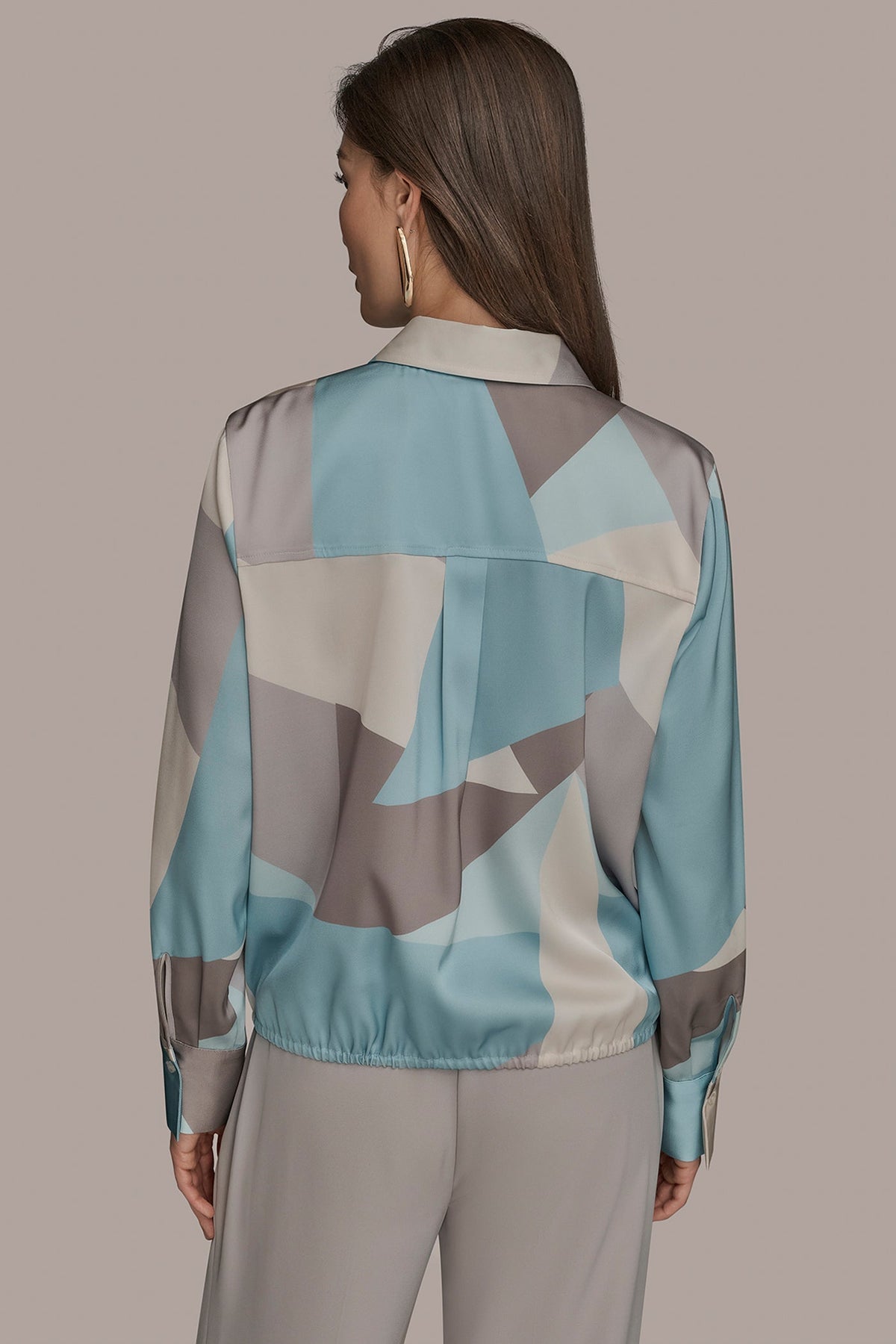 LONG-SLEEVE PRINTED DRAWSTRING BLOUSE - Mist Green Multi