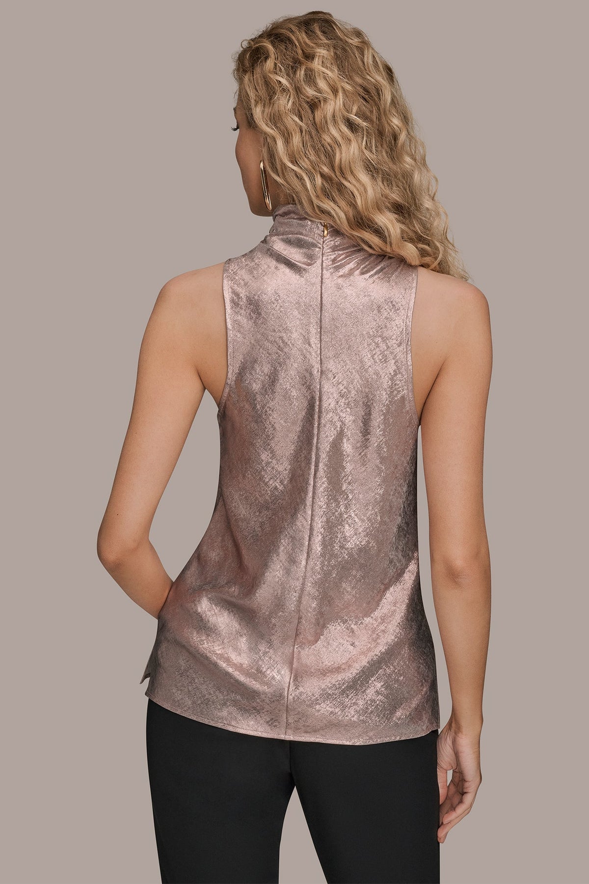 HIGH COWL-NECK BLOUSE - PINK SAND VAPOR