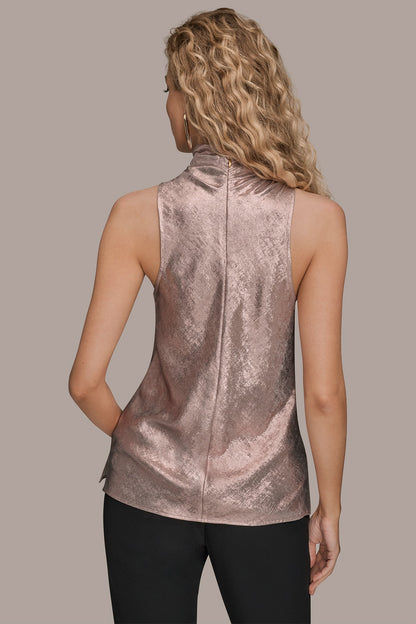 HIGH COWL-NECK BLOUSE - PINK SAND VAPOR