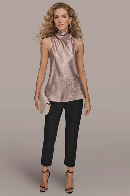 HIGH COWL-NECK BLOUSE - PINK SAND VAPOR