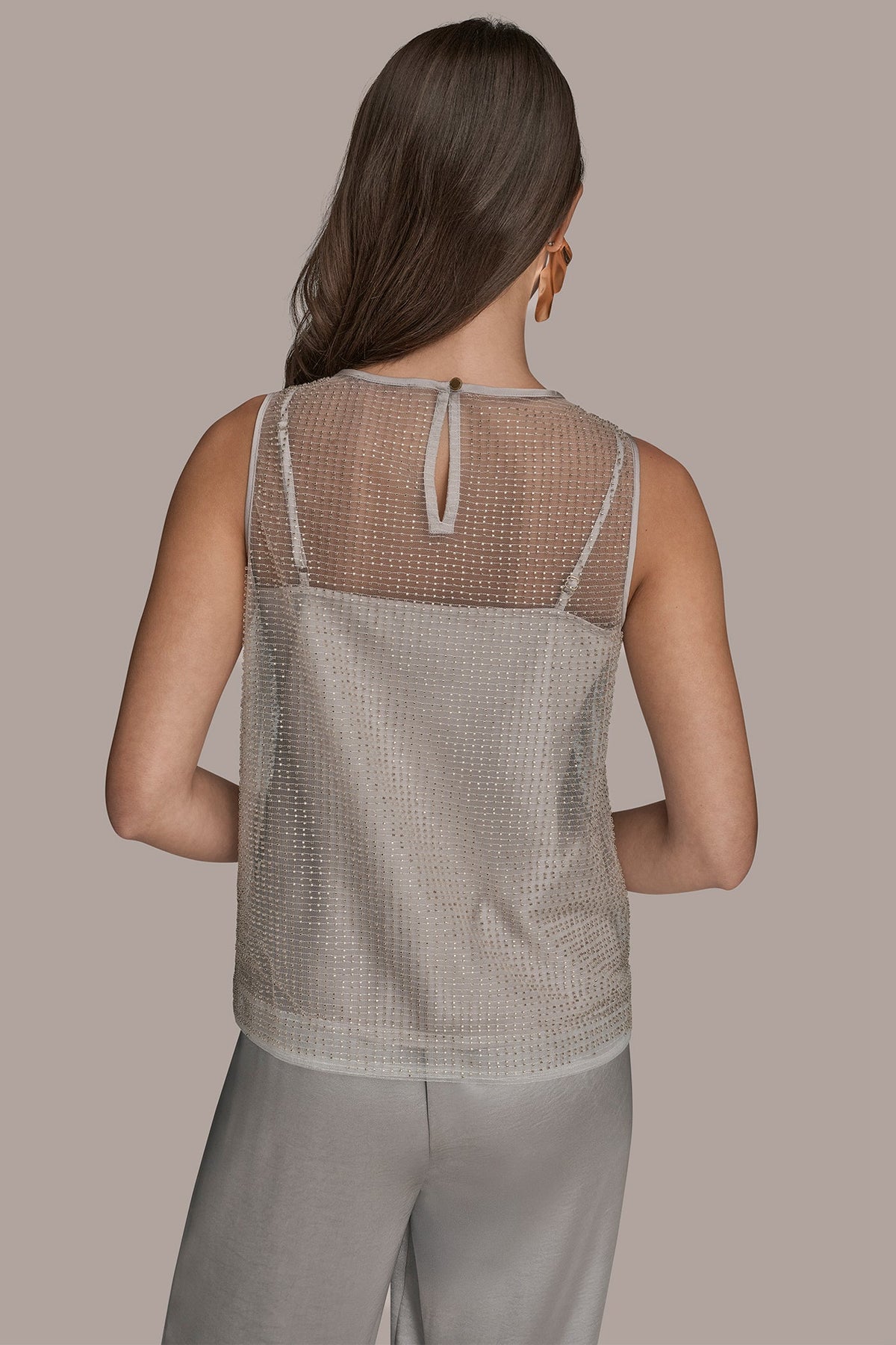 LAYERED BEADED SLEEVELESS BLOUSE - WHITE/SILVER