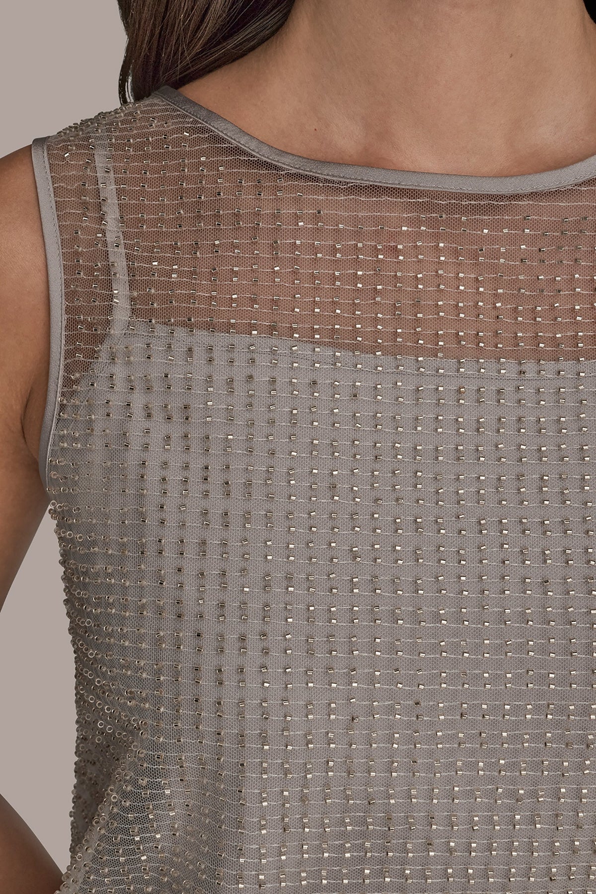 LAYERED BEADED SLEEVELESS BLOUSE - WHITE/SILVER