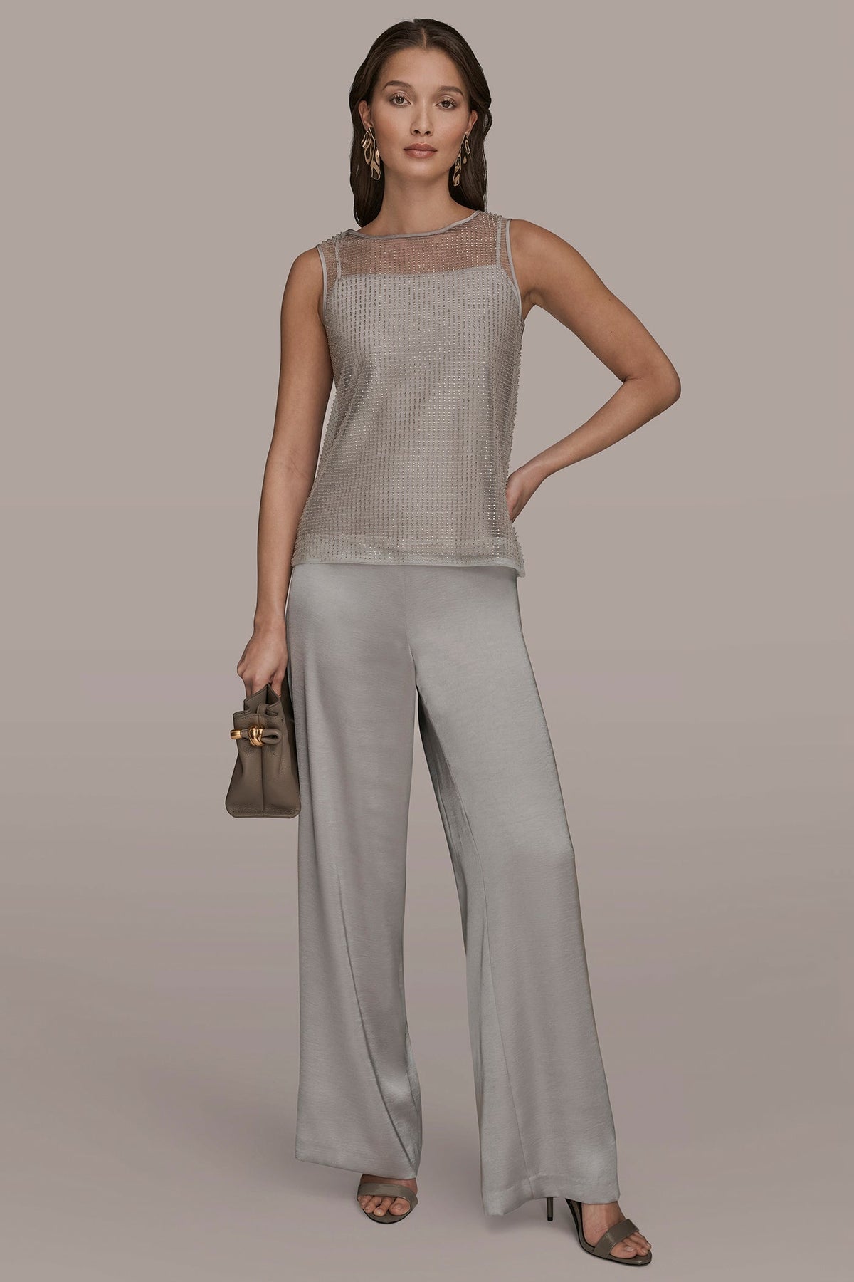 LAYERED BEADED SLEEVELESS BLOUSE - WHITE/SILVER