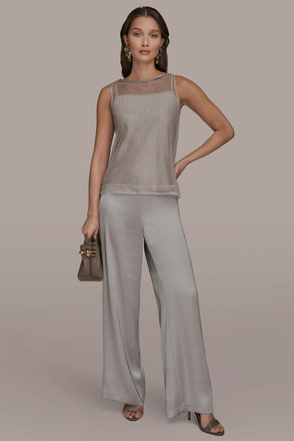 LAYERED BEADED SLEEVELESS BLOUSE - WHITE/SILVER