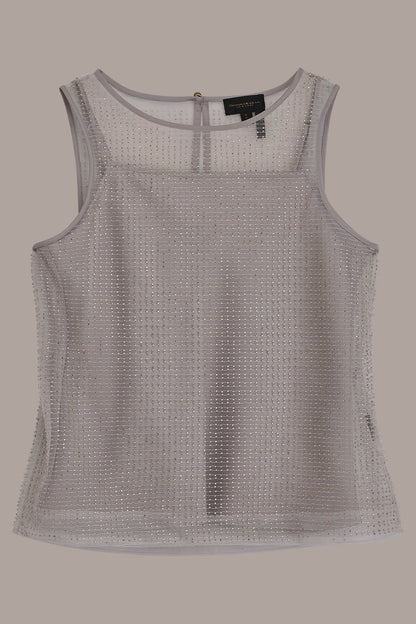 LAYERED BEADED SLEEVELESS BLOUSE - WHITE/SILVER