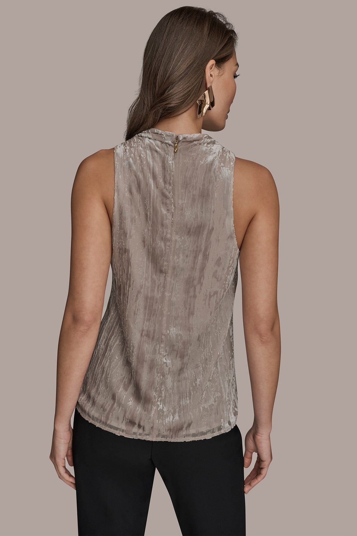 SLEEVELESS HIGH-NECK BURNOUT BLOUSE - VAPOR