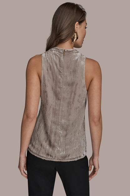 SLEEVELESS HIGH-NECK BURNOUT BLOUSE - VAPOR