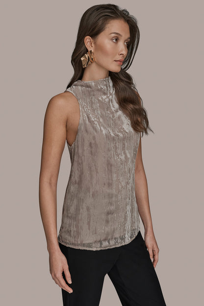 SLEEVELESS HIGH-NECK BURNOUT BLOUSE - VAPOR