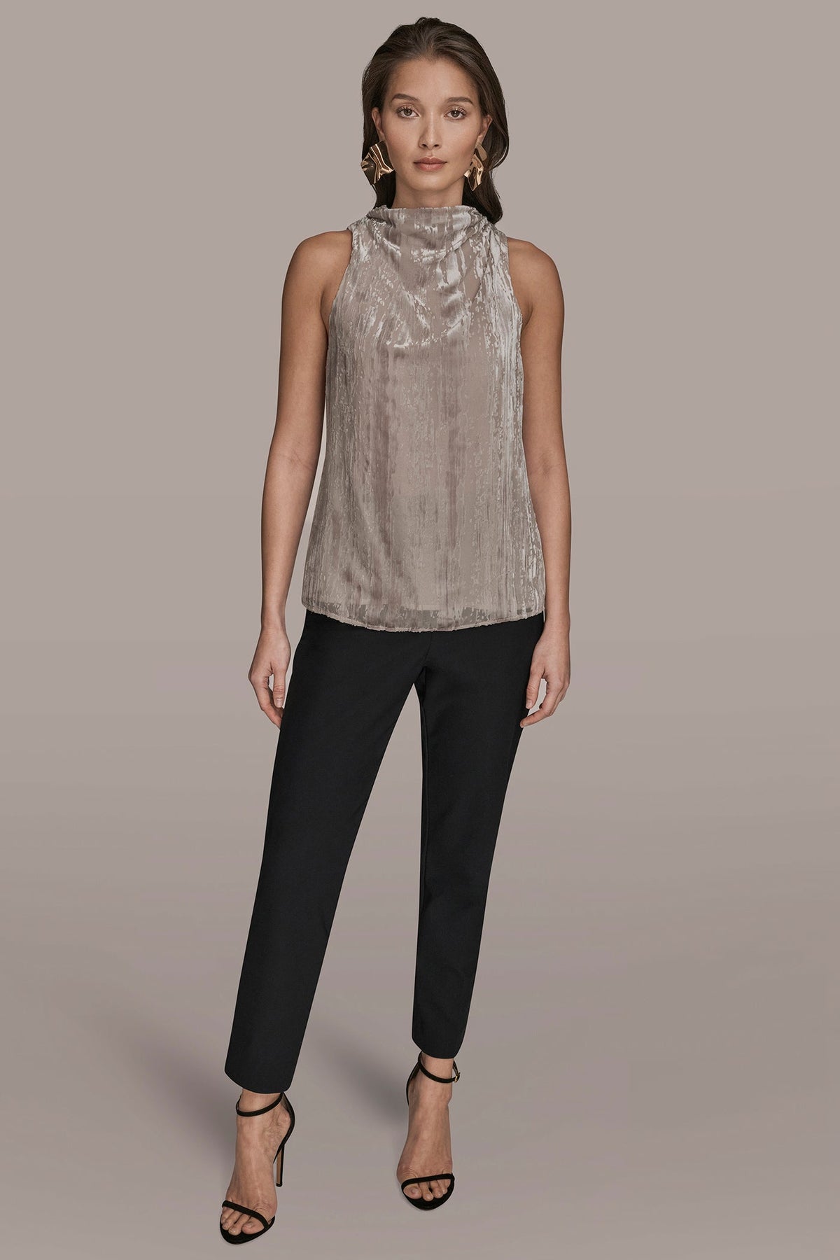 SLEEVELESS HIGH-NECK BURNOUT BLOUSE - VAPOR