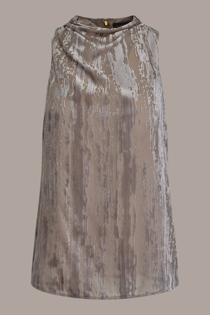 SLEEVELESS HIGH-NECK BURNOUT BLOUSE - VAPOR