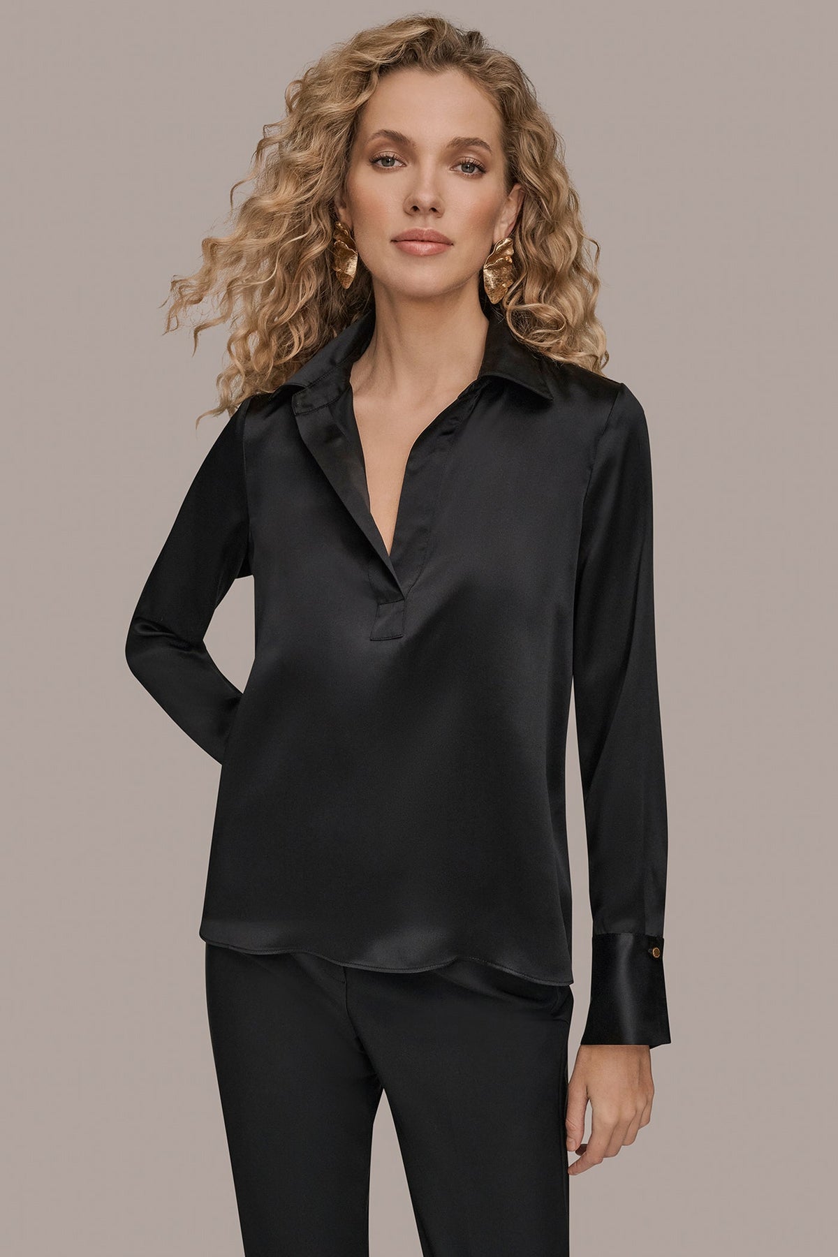 STRETCH SILK-SATIN SHIRT - Black