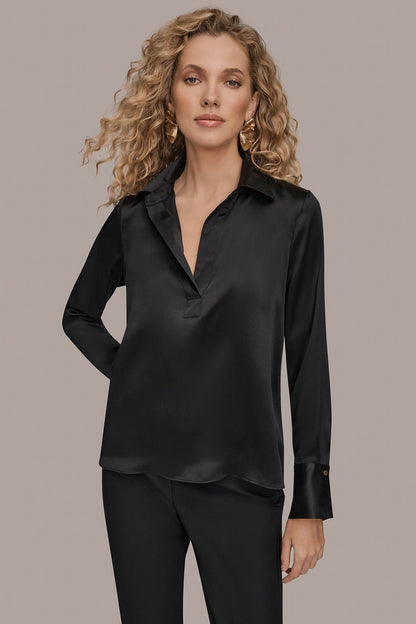 STRETCH SILK-SATIN SHIRT - Black