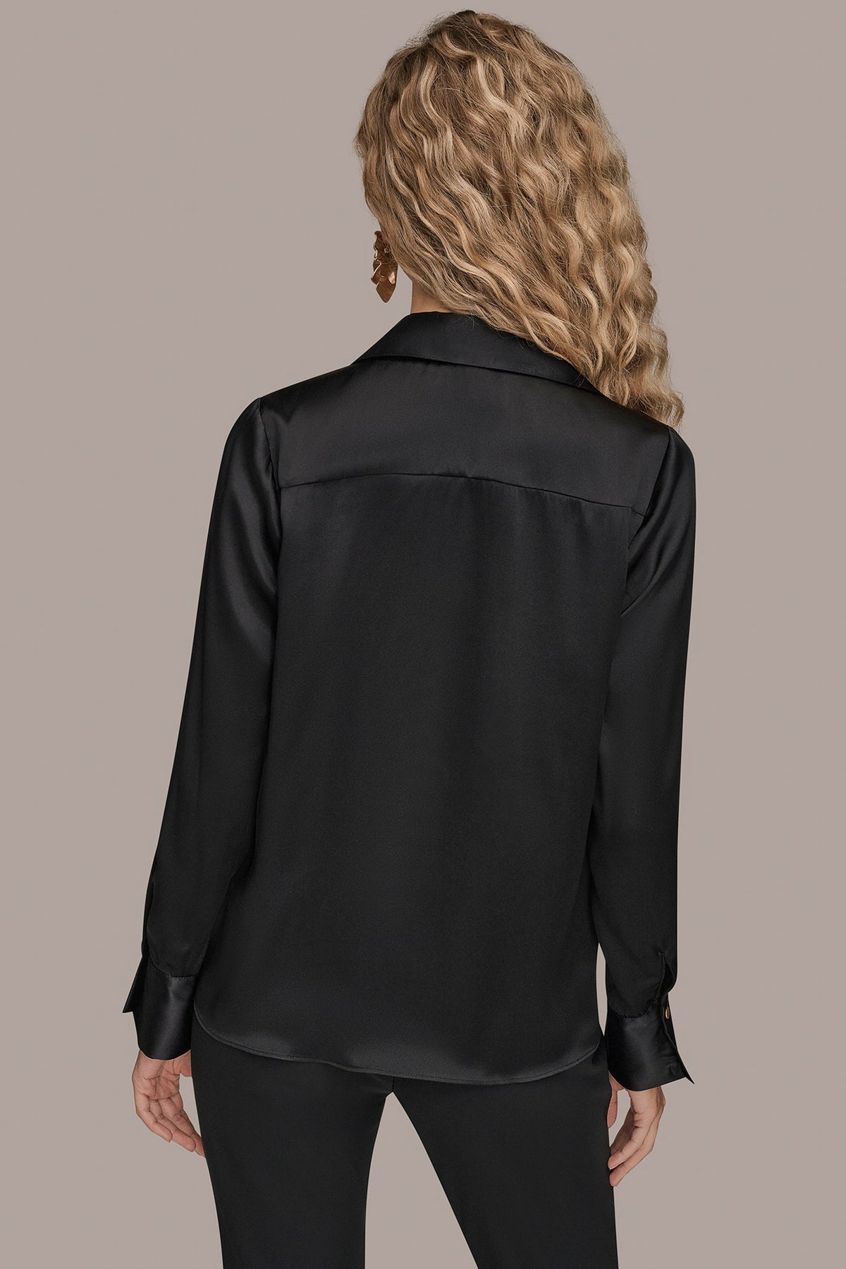 STRETCH SILK-SATIN SHIRT - Black