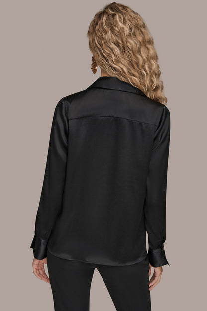 STRETCH SILK-SATIN SHIRT - Black