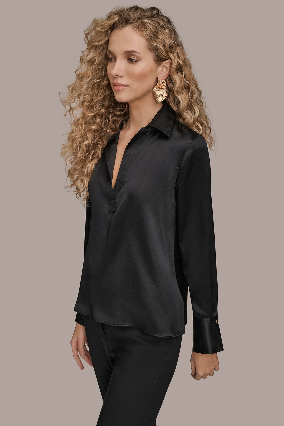 STRETCH SILK-SATIN SHIRT - Black