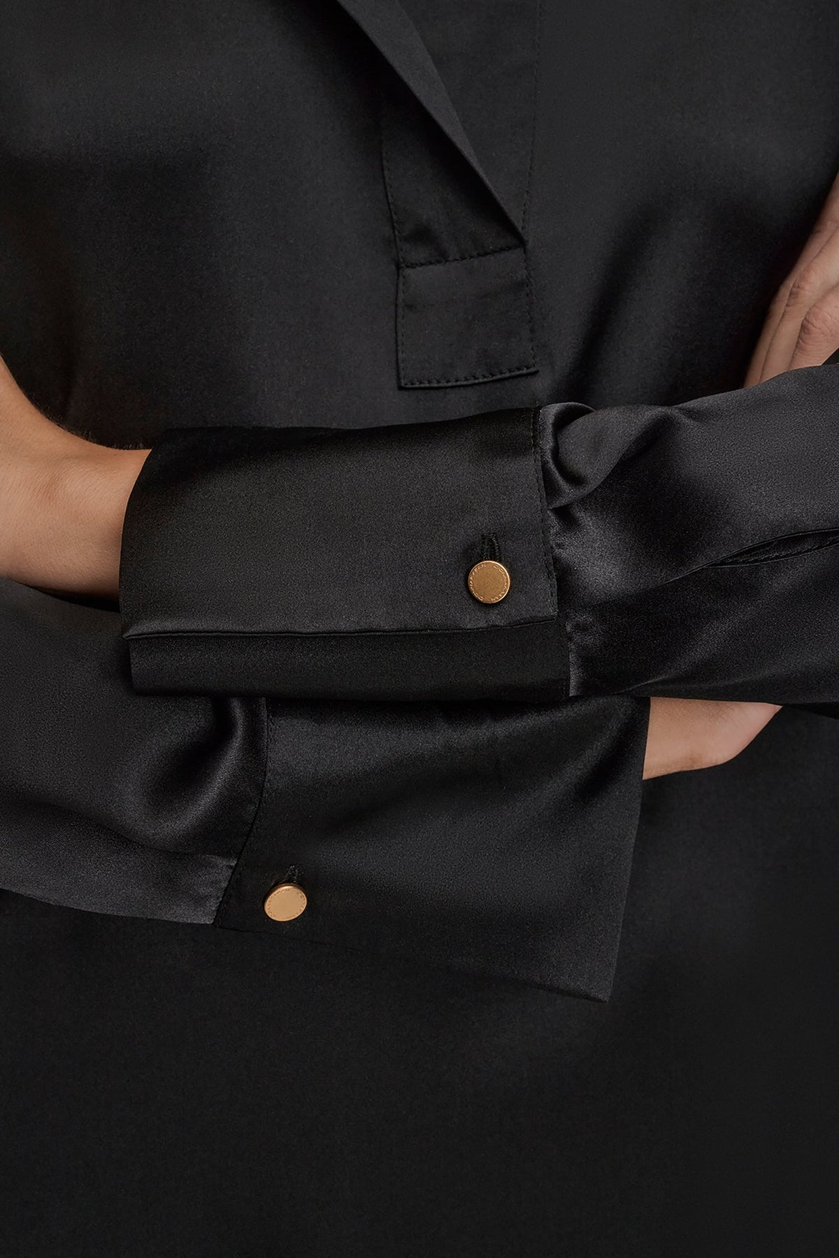 STRETCH SILK-SATIN SHIRT - Black