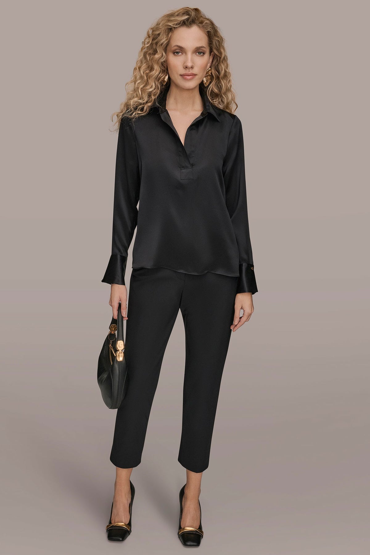 STRETCH SILK-SATIN SHIRT - Black