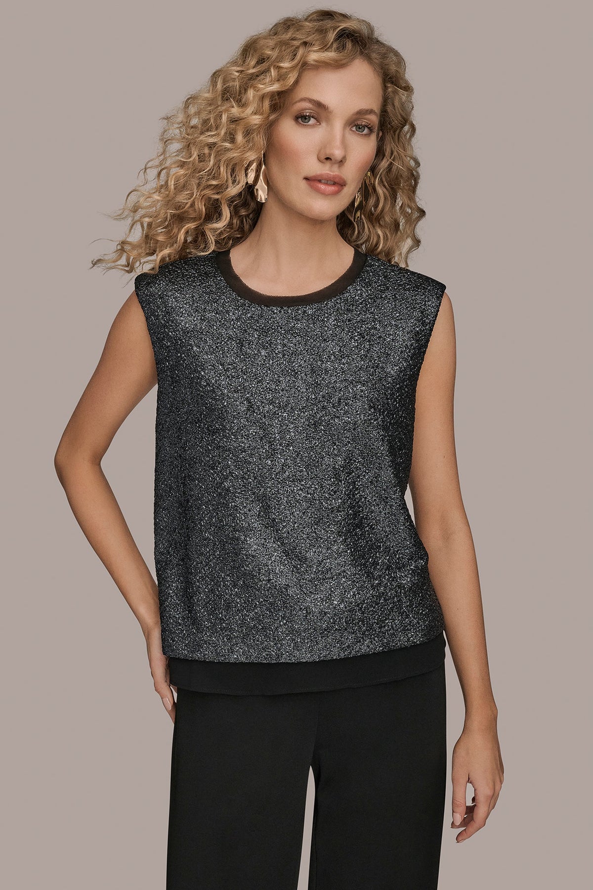 CHIFFON-TRIMMED BLOUSE - Black