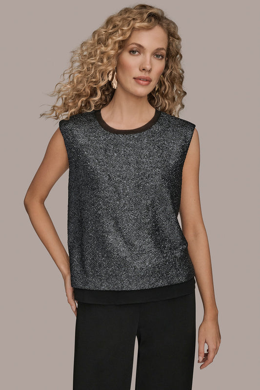 CHIFFON-TRIMMED BLOUSE - Black