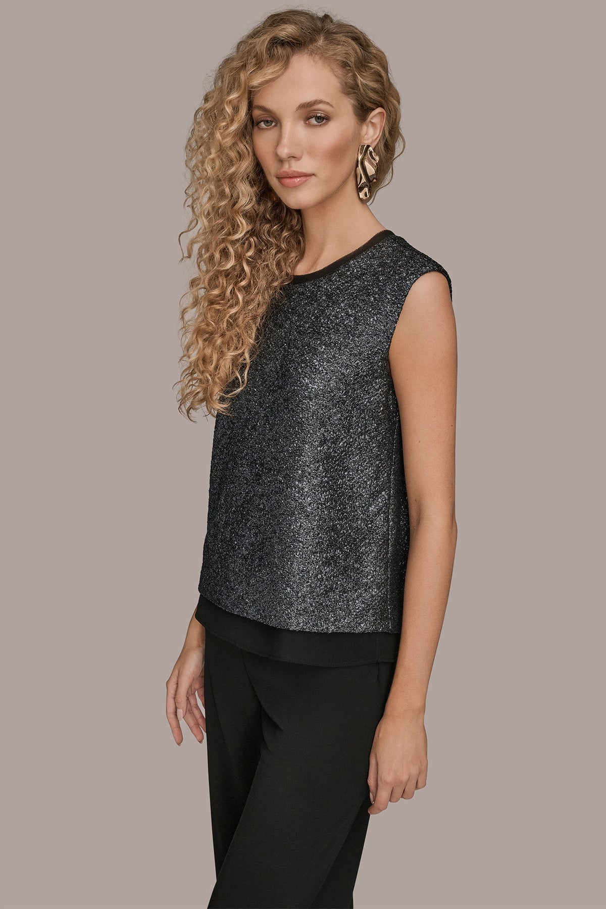 CHIFFON-TRIMMED BLOUSE - Black