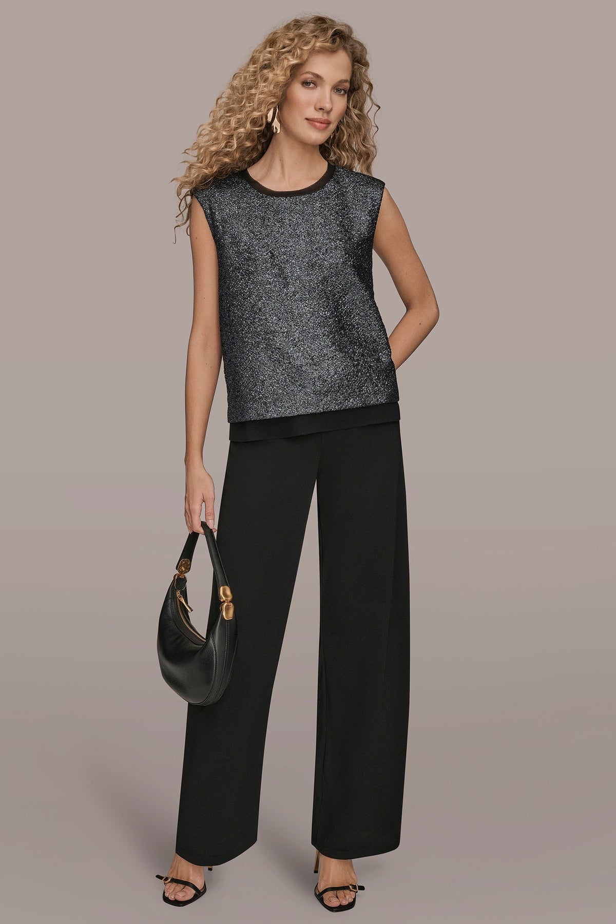 CHIFFON-TRIMMED BLOUSE - Black