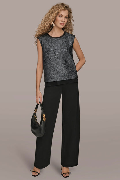 CHIFFON-TRIMMED BLOUSE - Black
