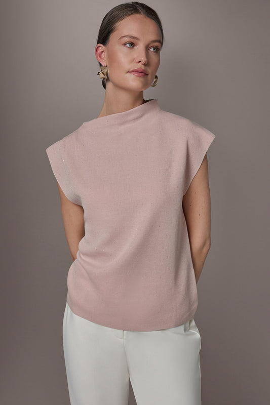 SEQUIN ASYMMETRIC FUNNEL NECK SWEATER - Snow Petal