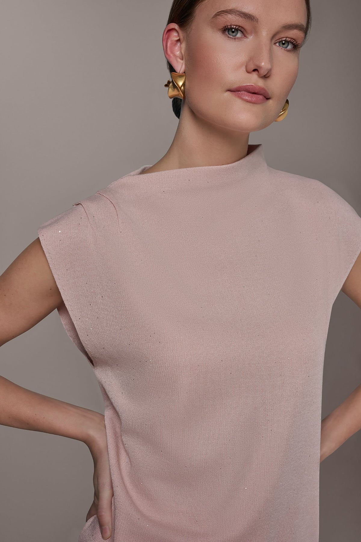 SEQUIN ASYMMETRIC FUNNEL NECK SWEATER - Snow Petal