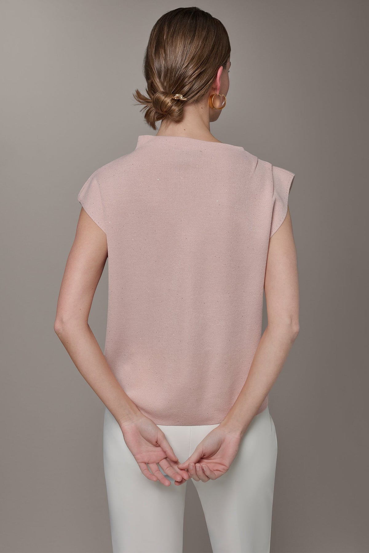 SEQUIN ASYMMETRIC FUNNEL NECK SWEATER - Snow Petal