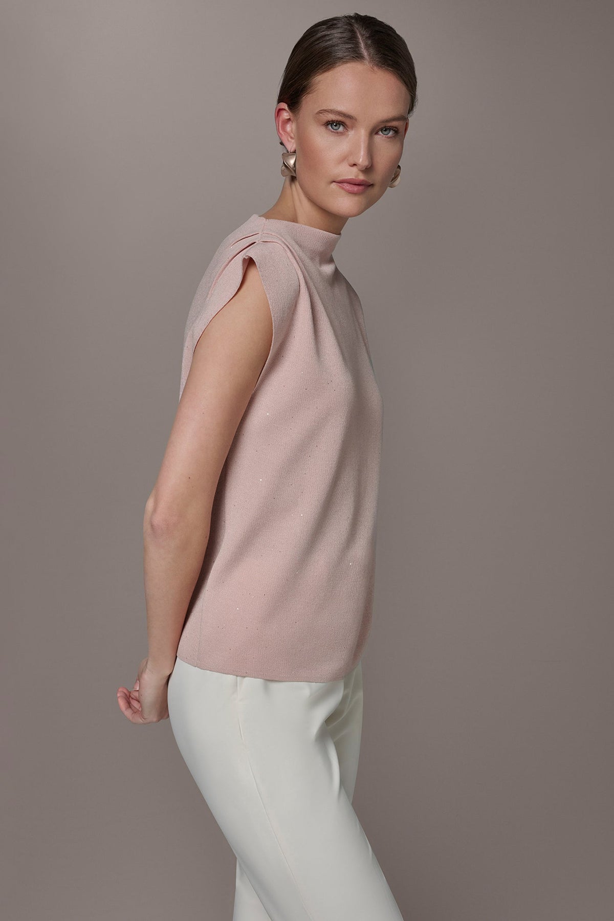 SEQUIN ASYMMETRIC FUNNEL NECK SWEATER - Snow Petal