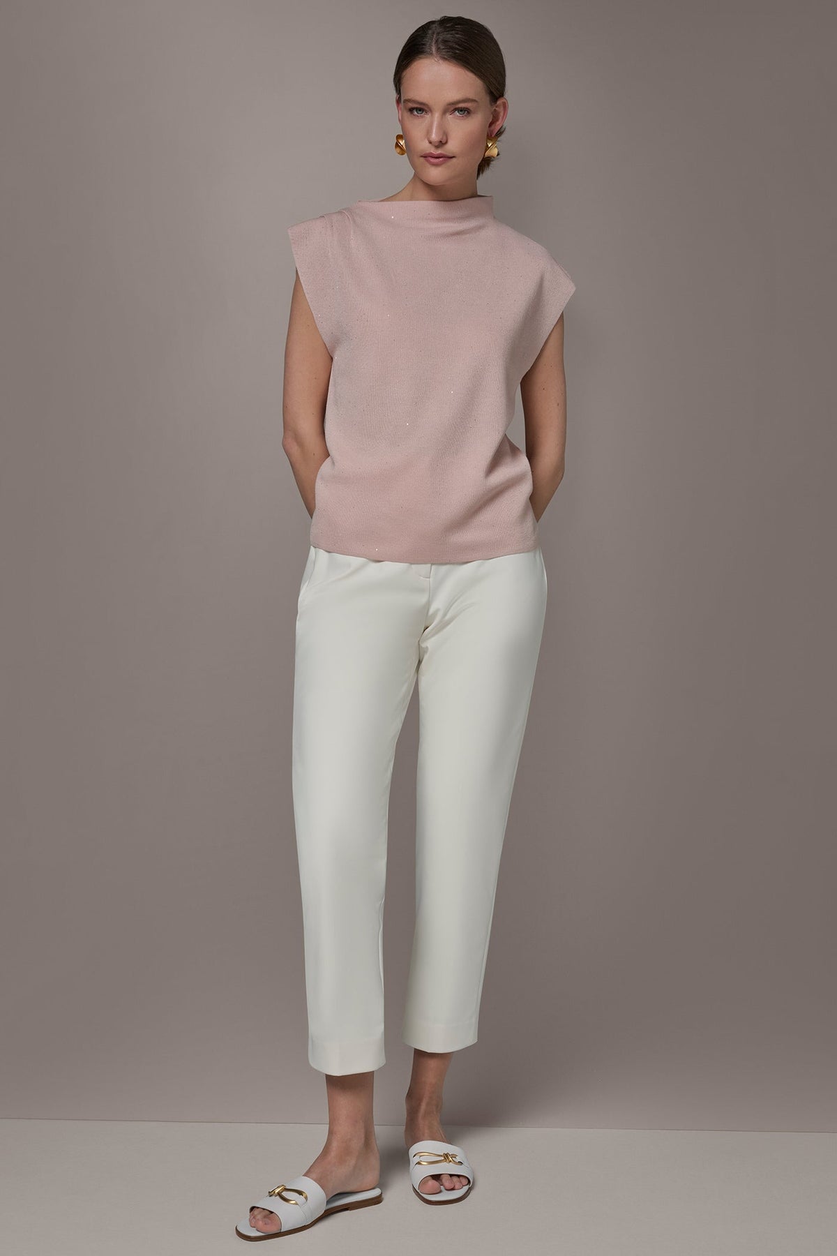 SEQUIN ASYMMETRIC FUNNEL NECK SWEATER - Snow Petal