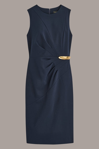 SLEEVELESS PLEATED MIDI SHEATH DRESS - Indigo