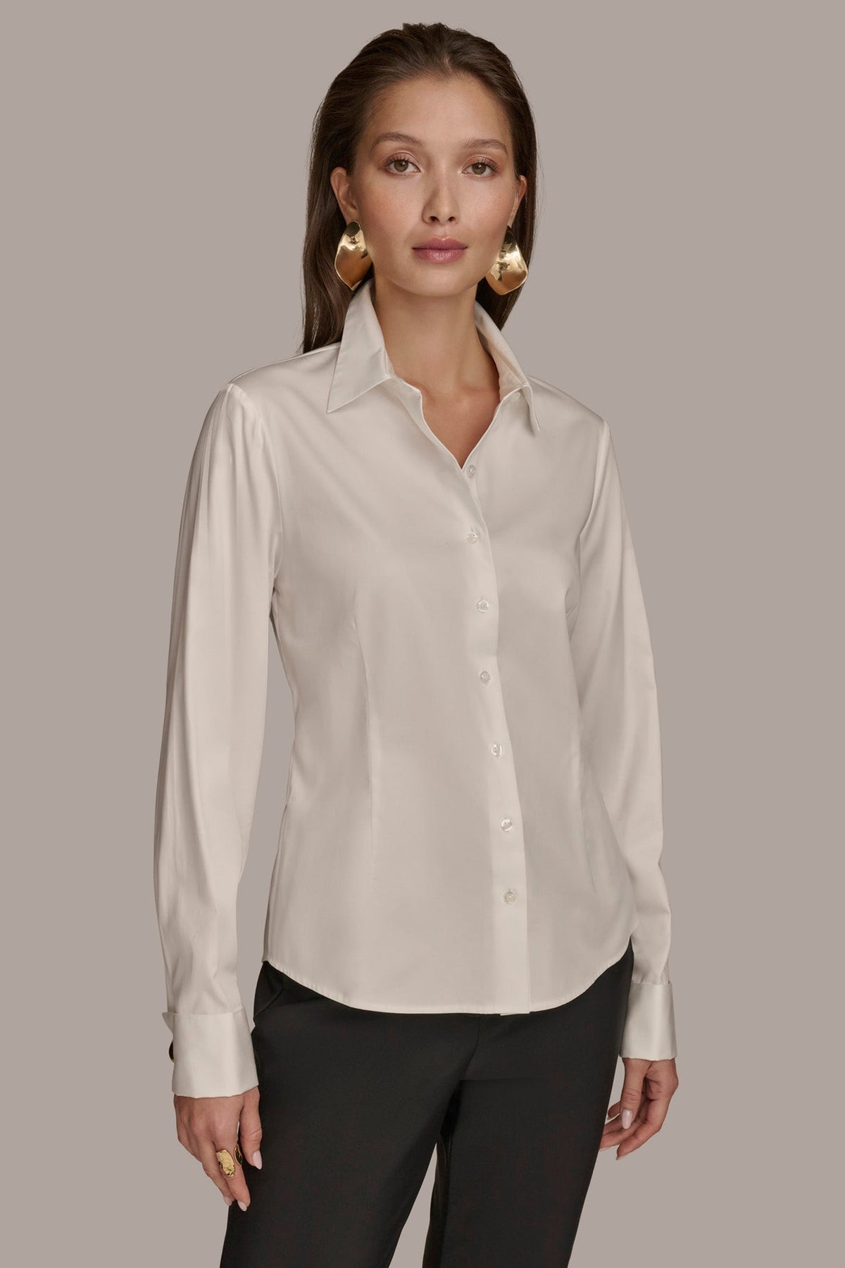 BUTTON UP WITH CUFF HARDWARE TOP - CREAM
