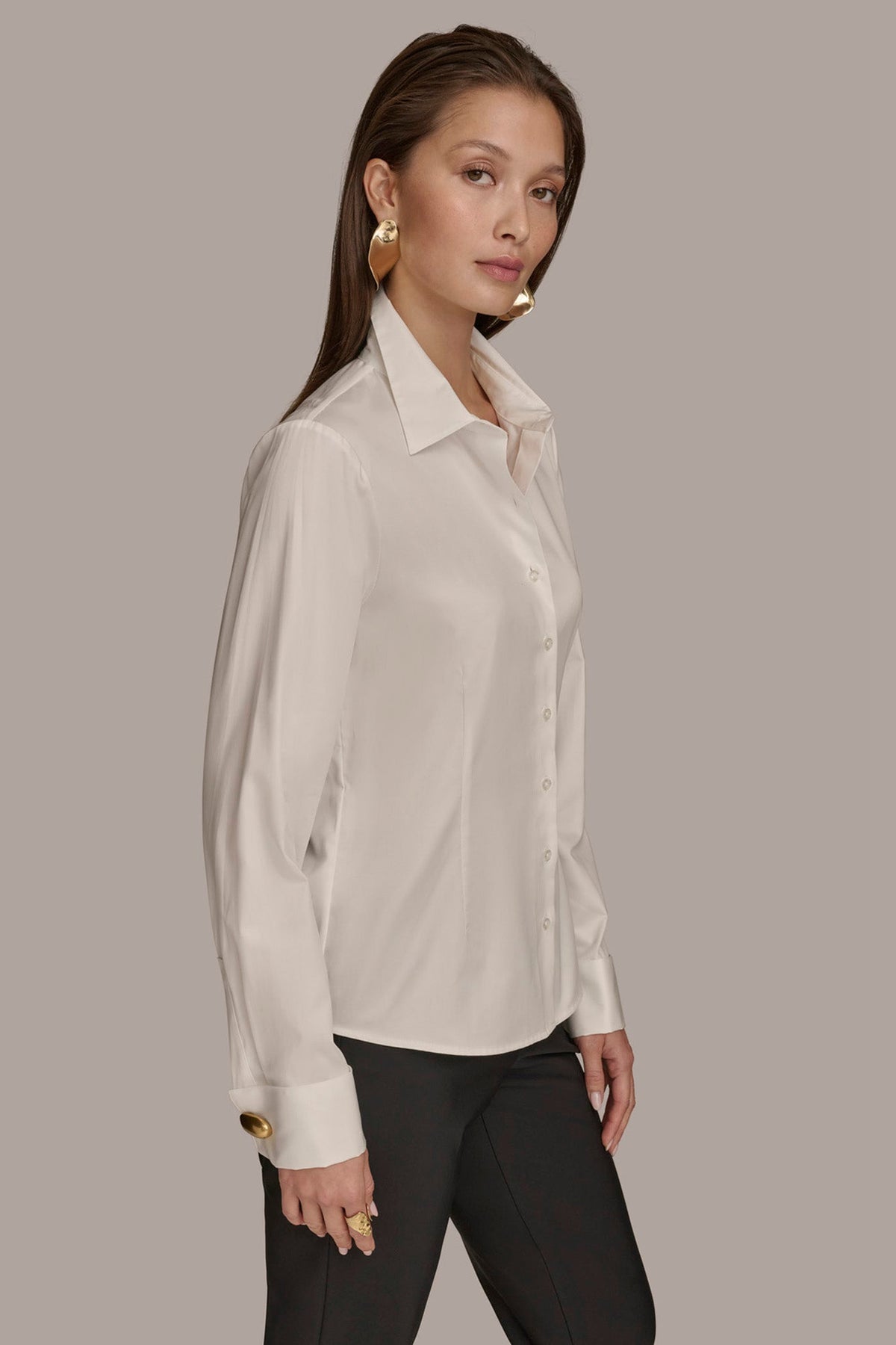 BUTTON UP WITH CUFF HARDWARE TOP - CREAM