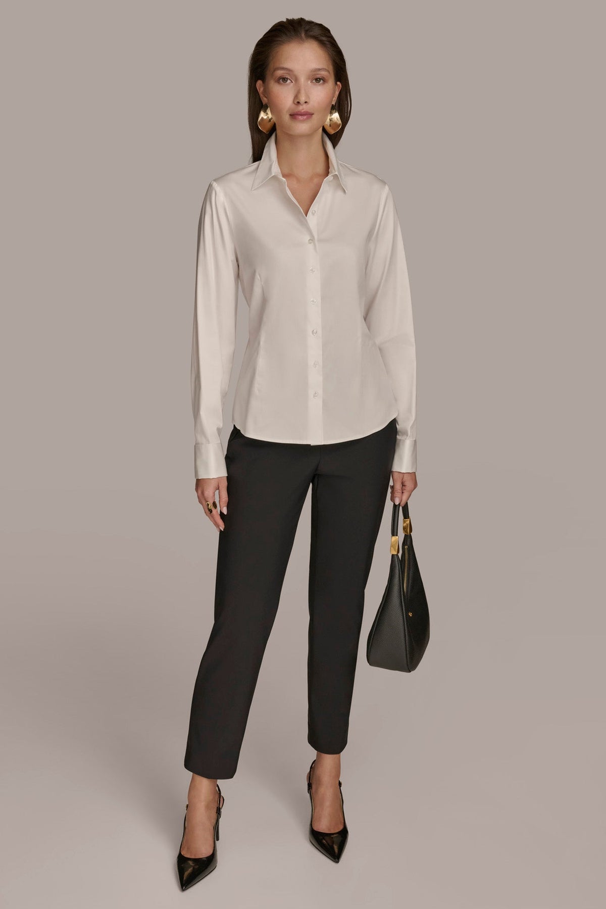 BUTTON UP WITH CUFF HARDWARE TOP - CREAM