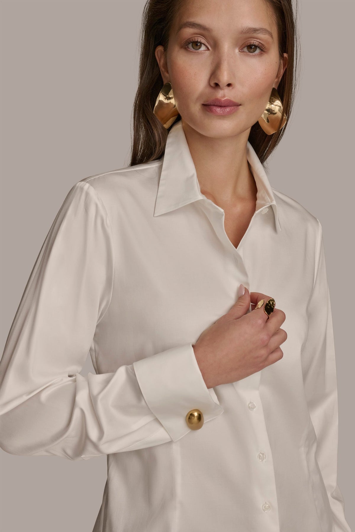 BUTTON UP WITH CUFF HARDWARE TOP - CREAM