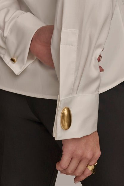 BUTTON UP WITH CUFF HARDWARE TOP - CREAM