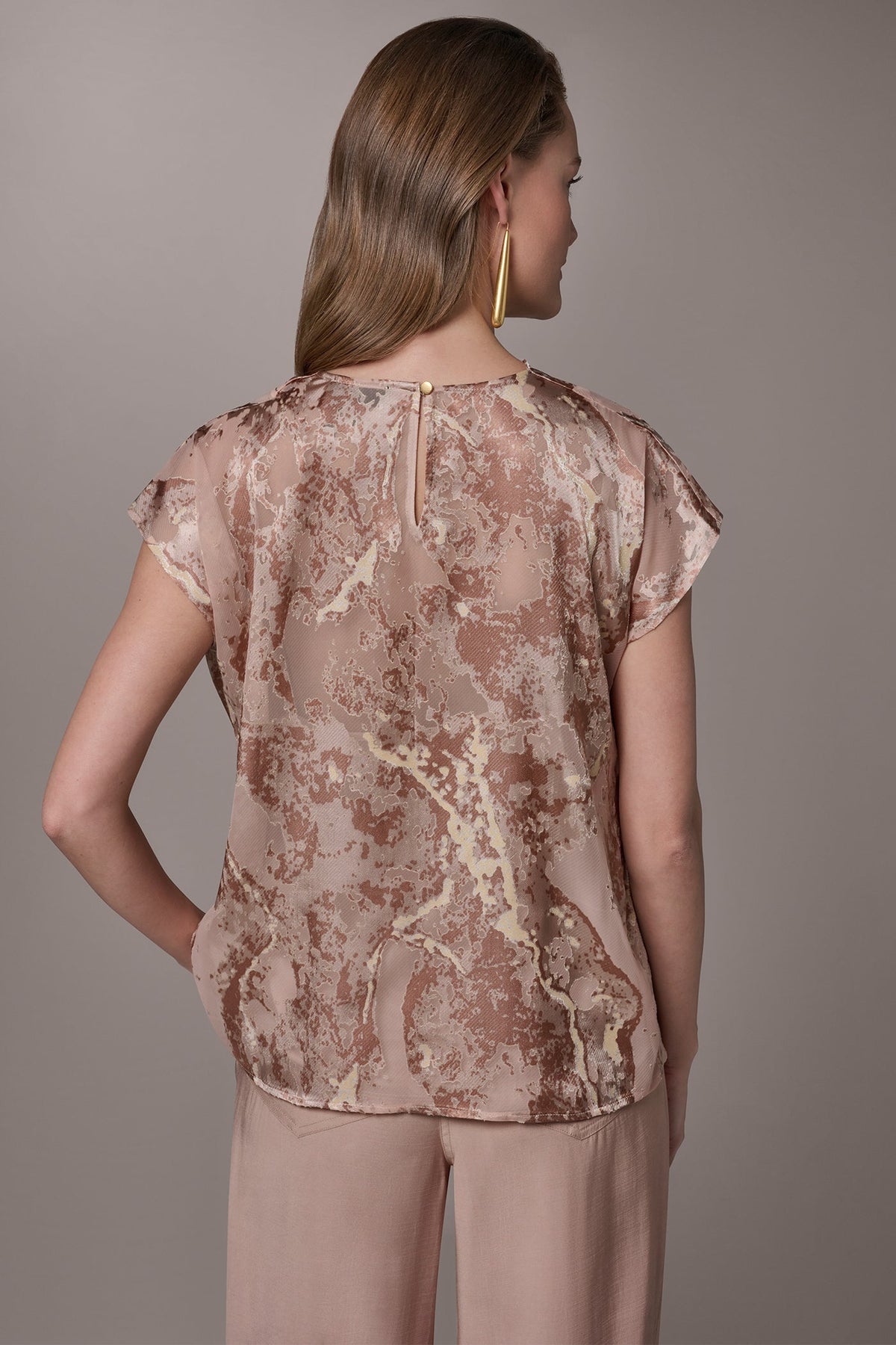 METALLIC BURNOUT BLOUSE - Snow Petal