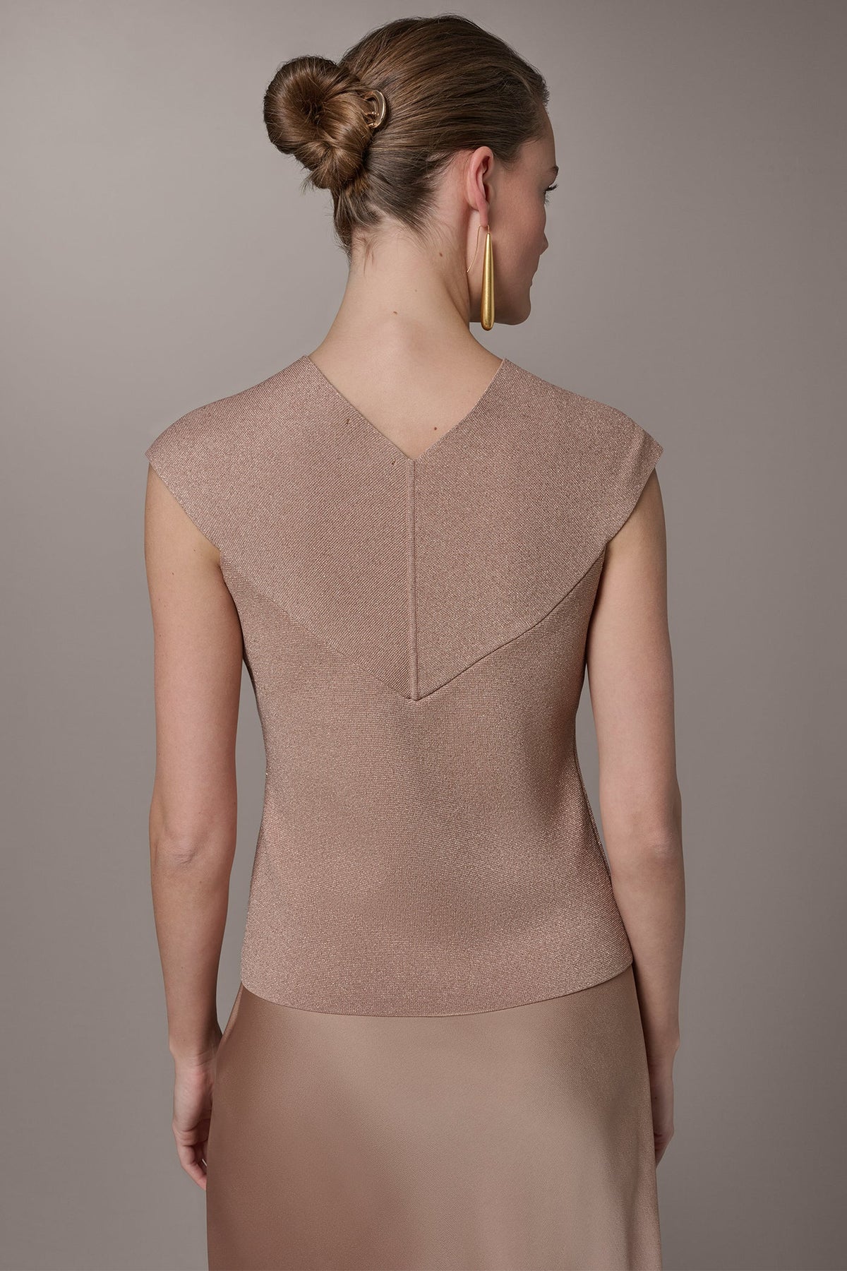 METALLIC TWIST OFF THE SHOULDER SWEATER - Umbria/Rose Gold