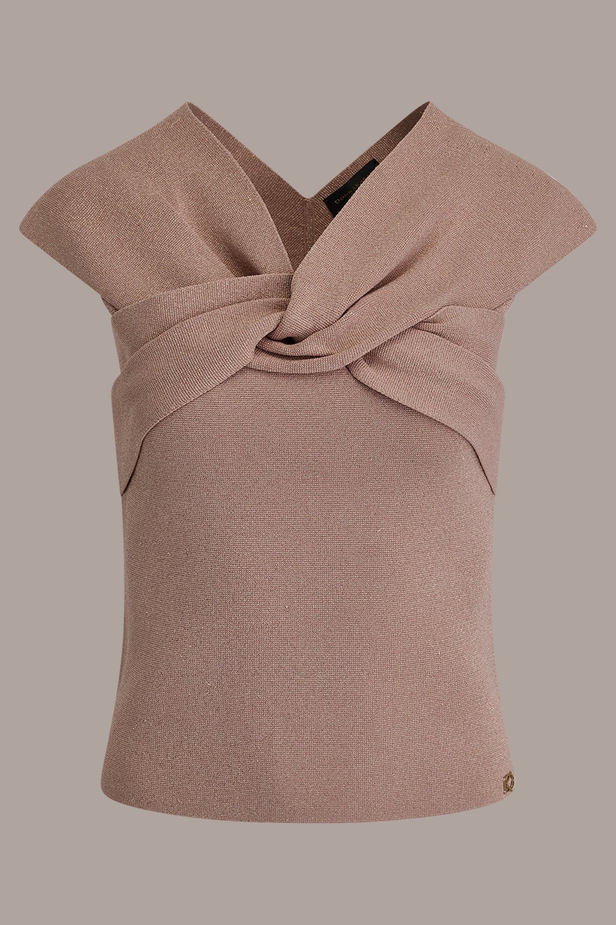 METALLIC TWIST OFF THE SHOULDER SWEATER - Umbria/Rose Gold