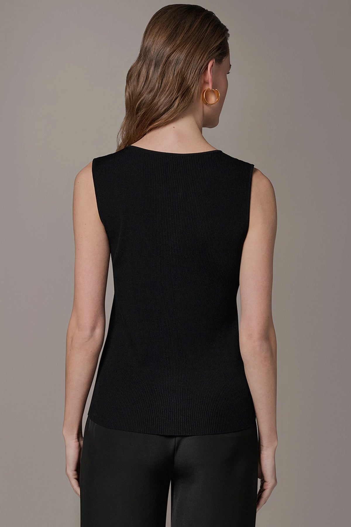 KEYHOLE RIBBED SWEATER TANK - Black