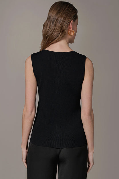 KEYHOLE RIBBED SWEATER TANK - Black