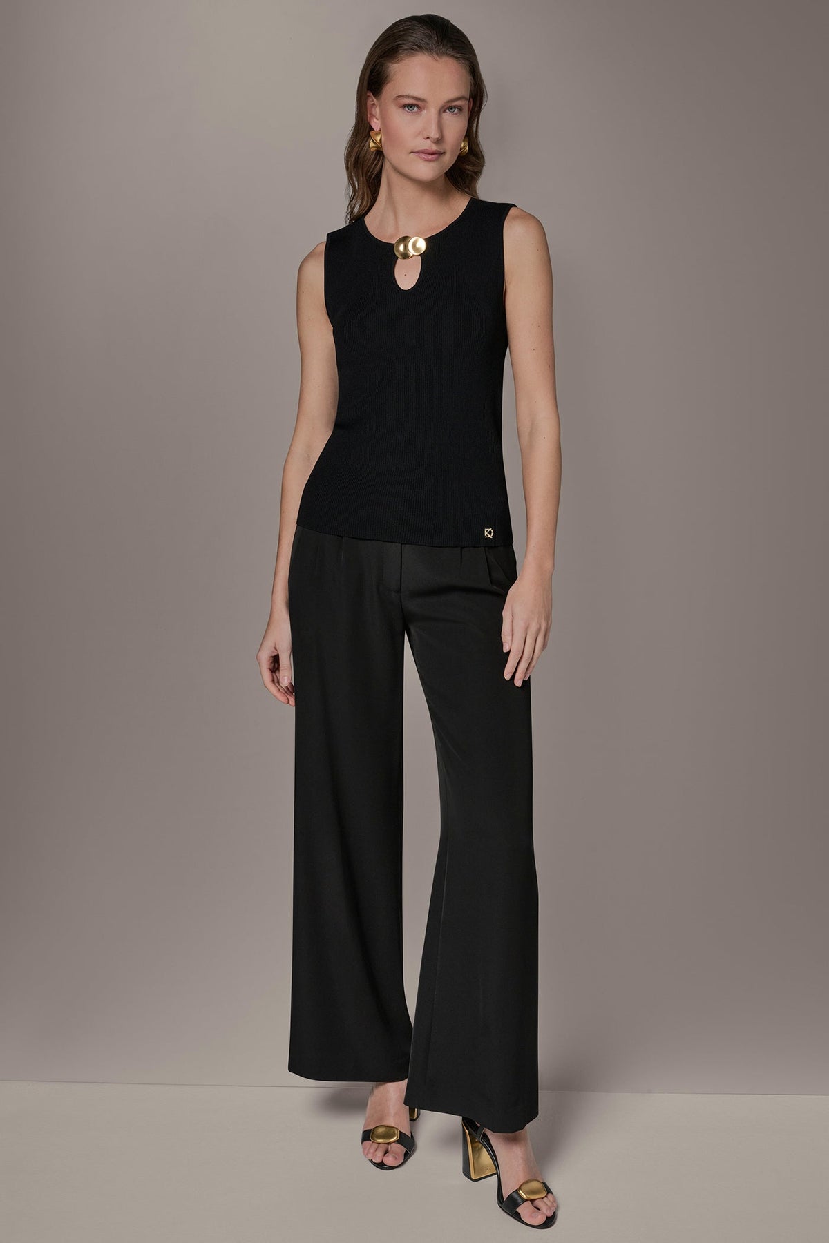 KEYHOLE RIBBED SWEATER TANK - Black