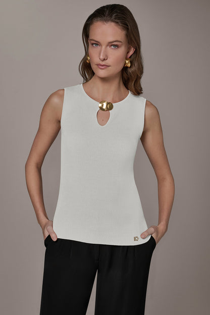 KEYHOLE RIBBED SWEATER TANK - Cream