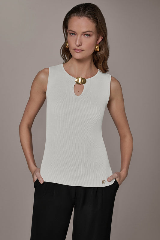 KEYHOLE RIBBED SWEATER TANK - Cream