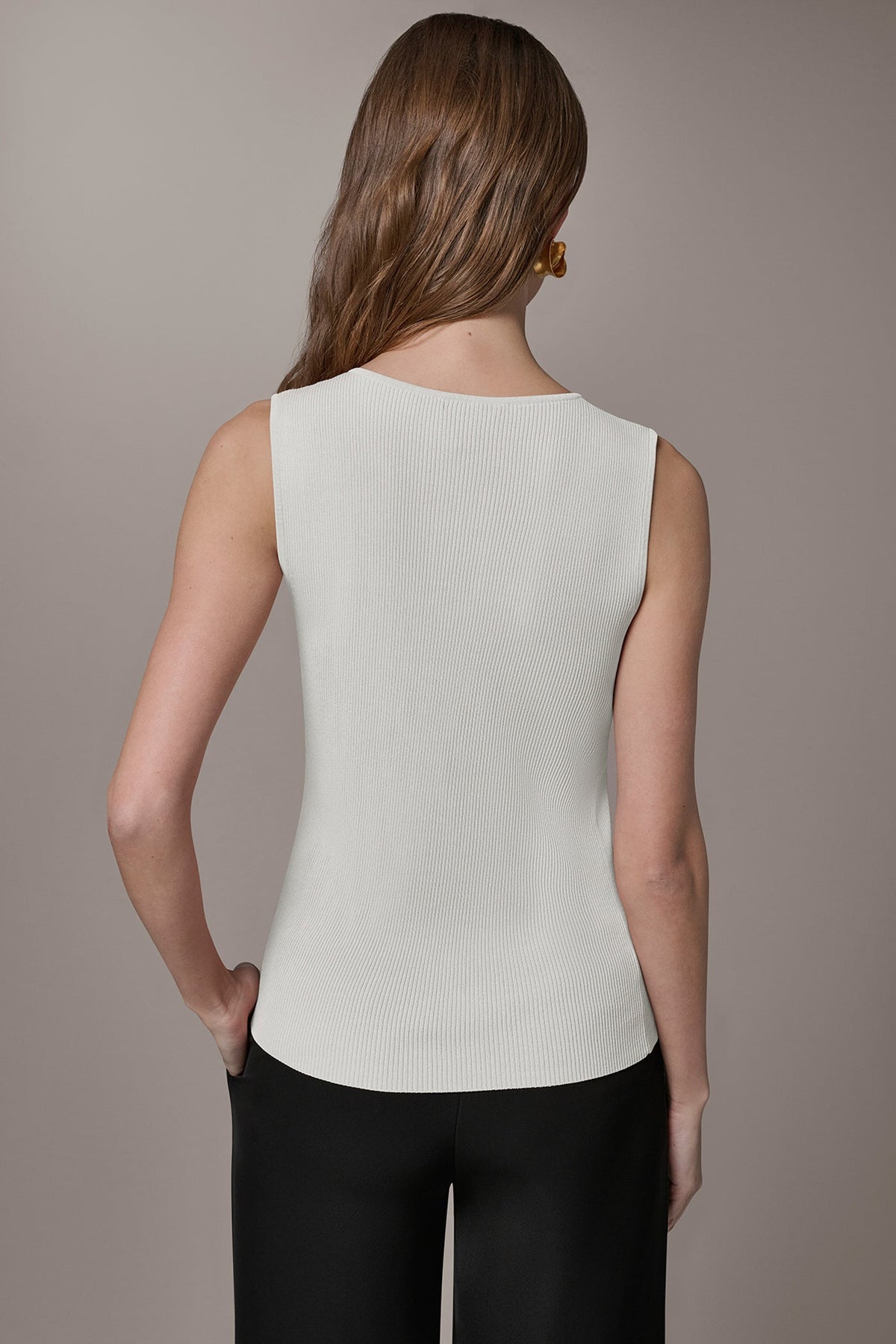 KEYHOLE RIBBED SWEATER TANK - Cream