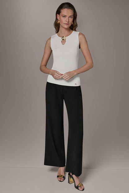 KEYHOLE RIBBED SWEATER TANK - Cream
