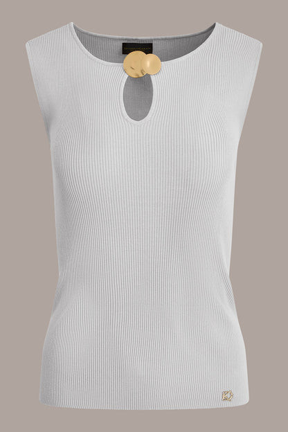 KEYHOLE RIBBED SWEATER TANK - Cream